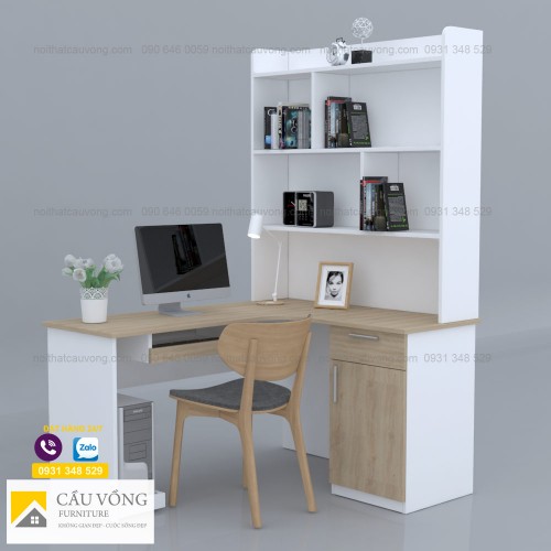 Bàn học chữ L liền kệ sách BHE87 Bàn học chữ L liền kệ sách BHE87