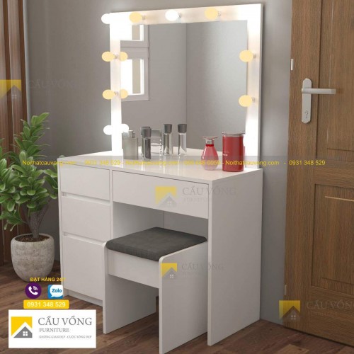 Bàn trang điểm sơn trắng có đèn BTD48 Bàn trang điểm sơn trắng có đèn BTD48