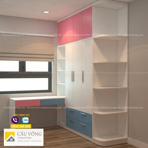 Tủ quần áo trẻ em liền bàn học TTE89